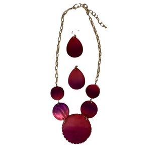 Necklace and Tear Drop Earring Set Cranberry/Purple Gold Toned Hardware OS